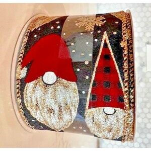 Holiday Gnome 2.5" Wired Ribbon with Gold Accents  8 YDs  from Place & Time NEW